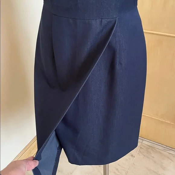 ALEX MARIE Career Old Money Preppy Flare Short SLV Wrap Skirt Navy Blue Dress 4 - Picture 2 of 16